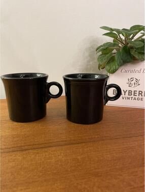 Vintage Fiesta Ring Mug Set Black HLC USA Ceramic Coffee Mugs Set of 2